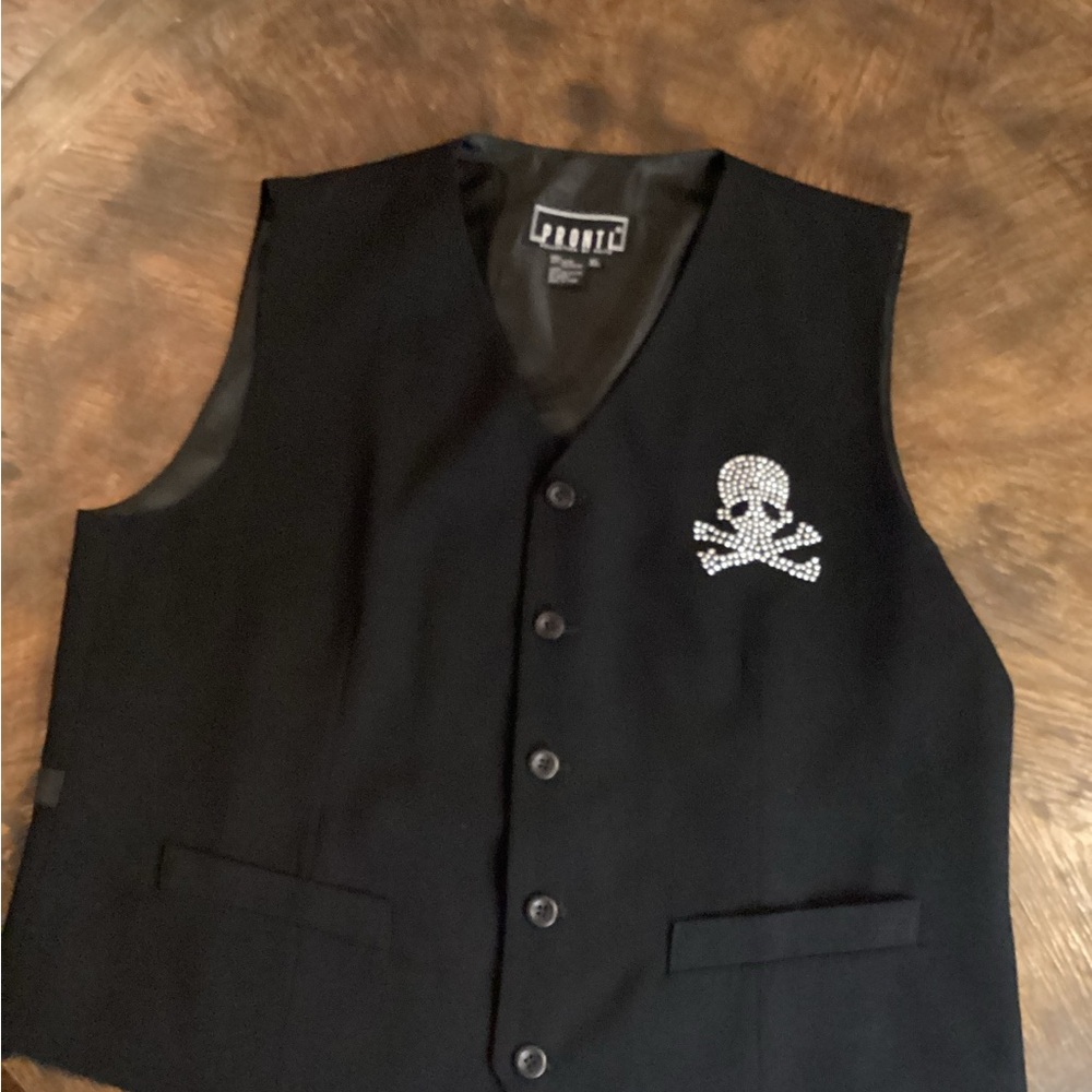 Printing Collection by Phita Black Vest with Rhinestone Skull Design